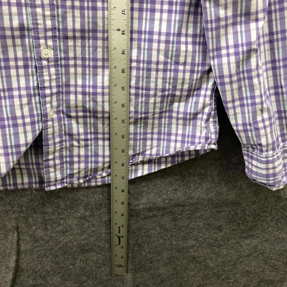 J. Crew Slim Untucked Long Sleeve Shirt Mens M‎ Purple White Plaid Flex Stretch